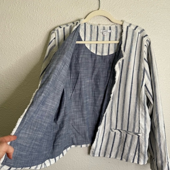 Chico's Womens Size 16 100% Open Front Striped Casual Blazer Jacket Fringe Boho - Picture 10 of 10